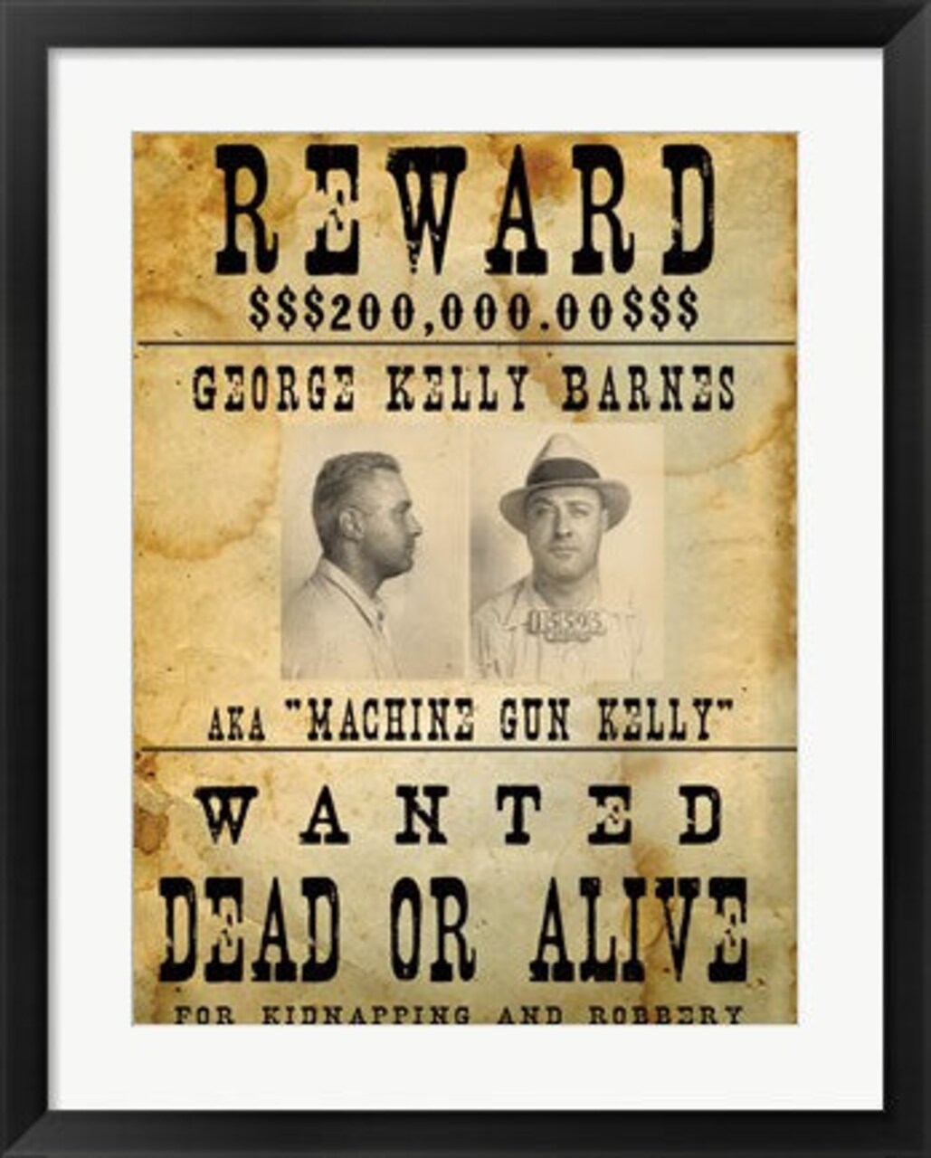 Framed Art Machine Gun Kelly Wanted Poster Wall Decor 18x24 Artwork